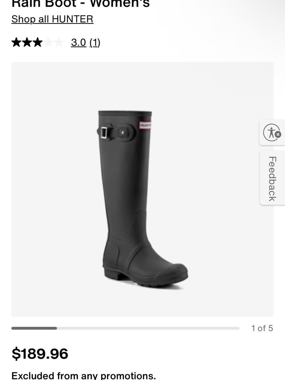 Hunter Women's Tall Black/Hint of Navy Blue Matte Rain Boot with Buckle